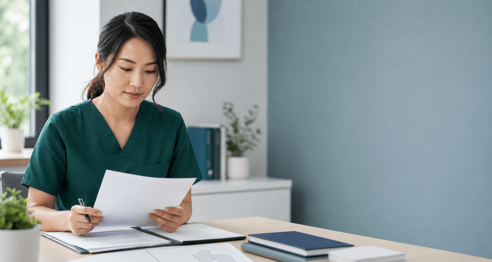 Healthcare professional reviewing Washington licensure documents