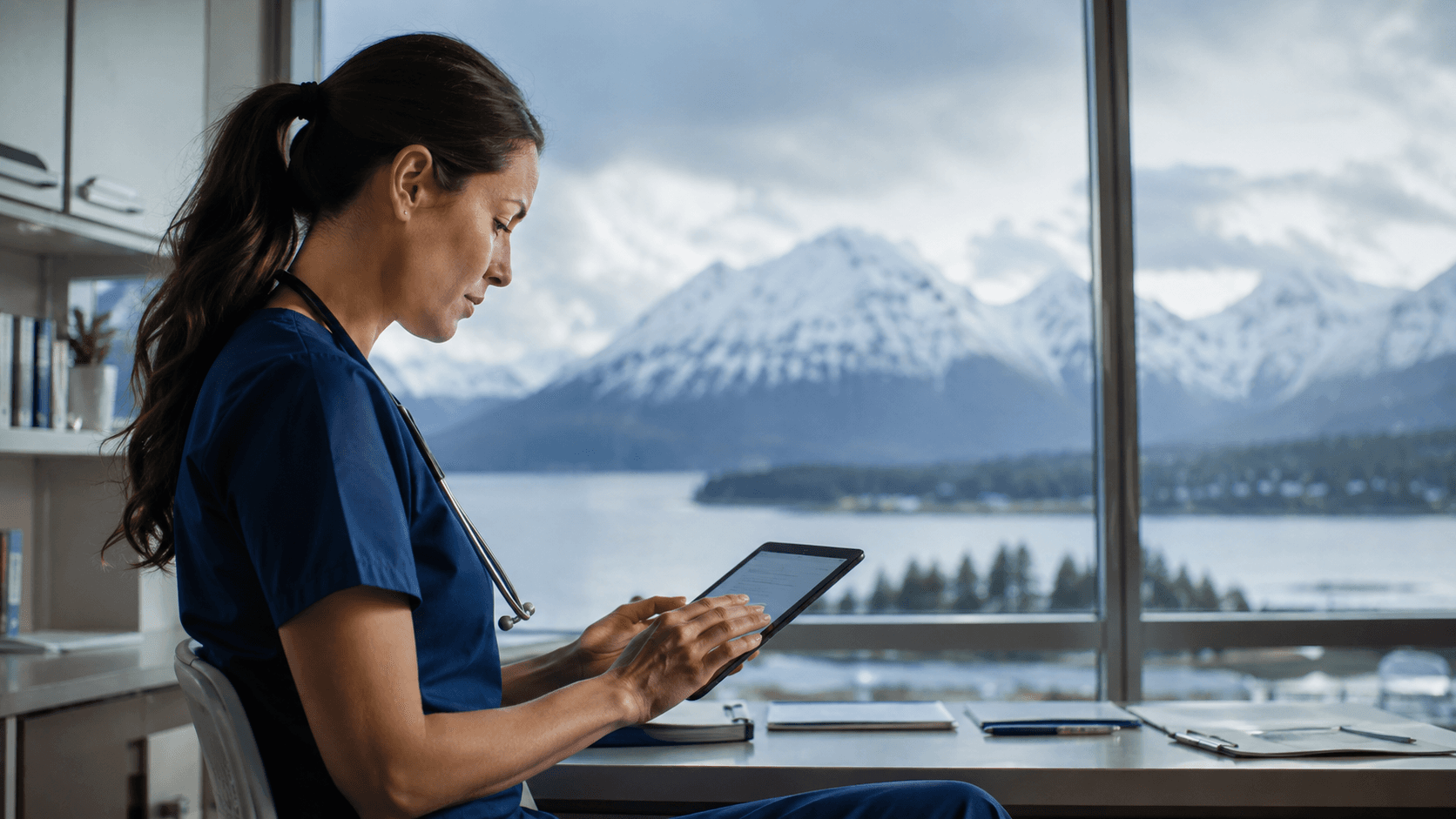 Healthcare professional reviewing Alaska licensure requirements