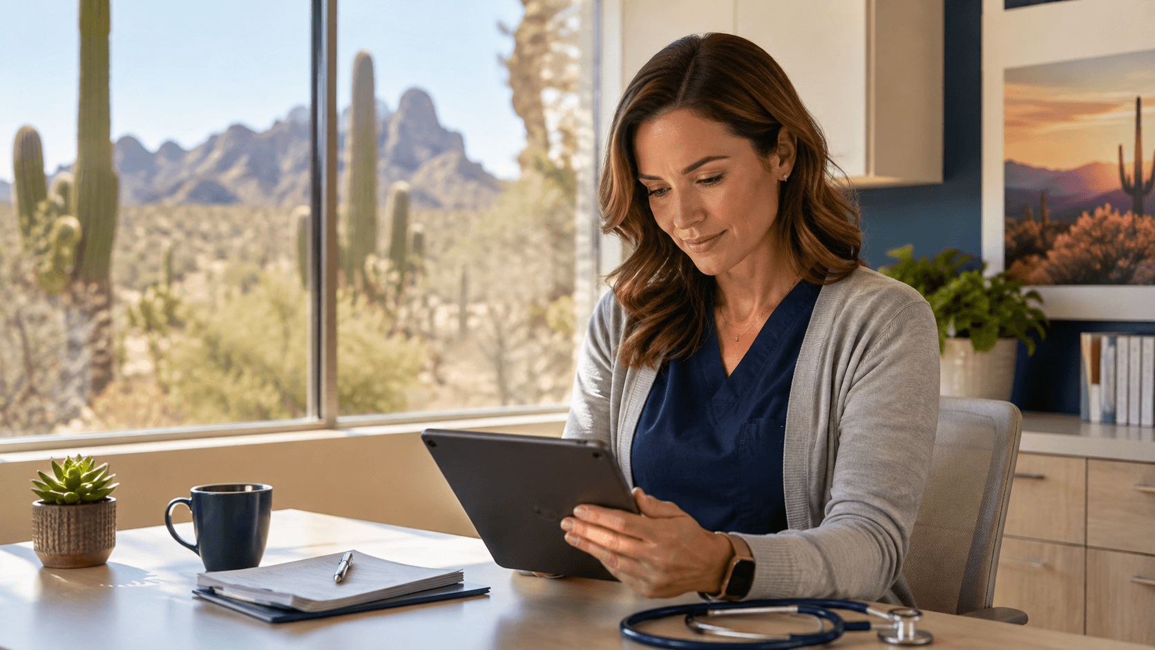 Healthcare professional reviewing Arizona licensure requirements