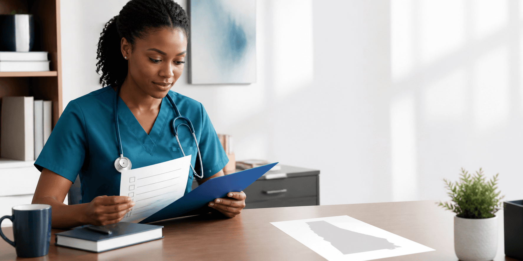 Healthcare professional reviewing Georgia licensure documents
