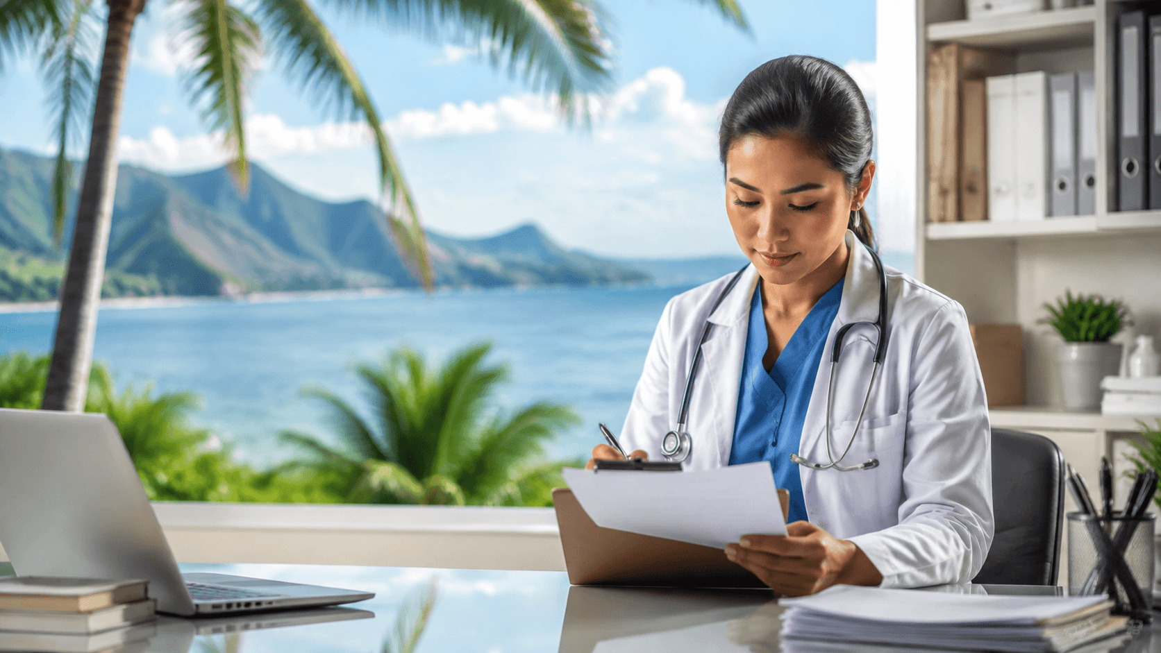 Healthcare professional reviewing Hawaii licensure requirements