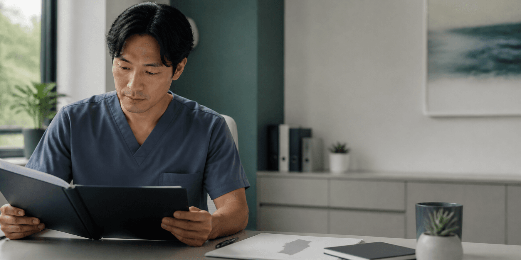 Healthcare professional reviewing Illinois licensure documents