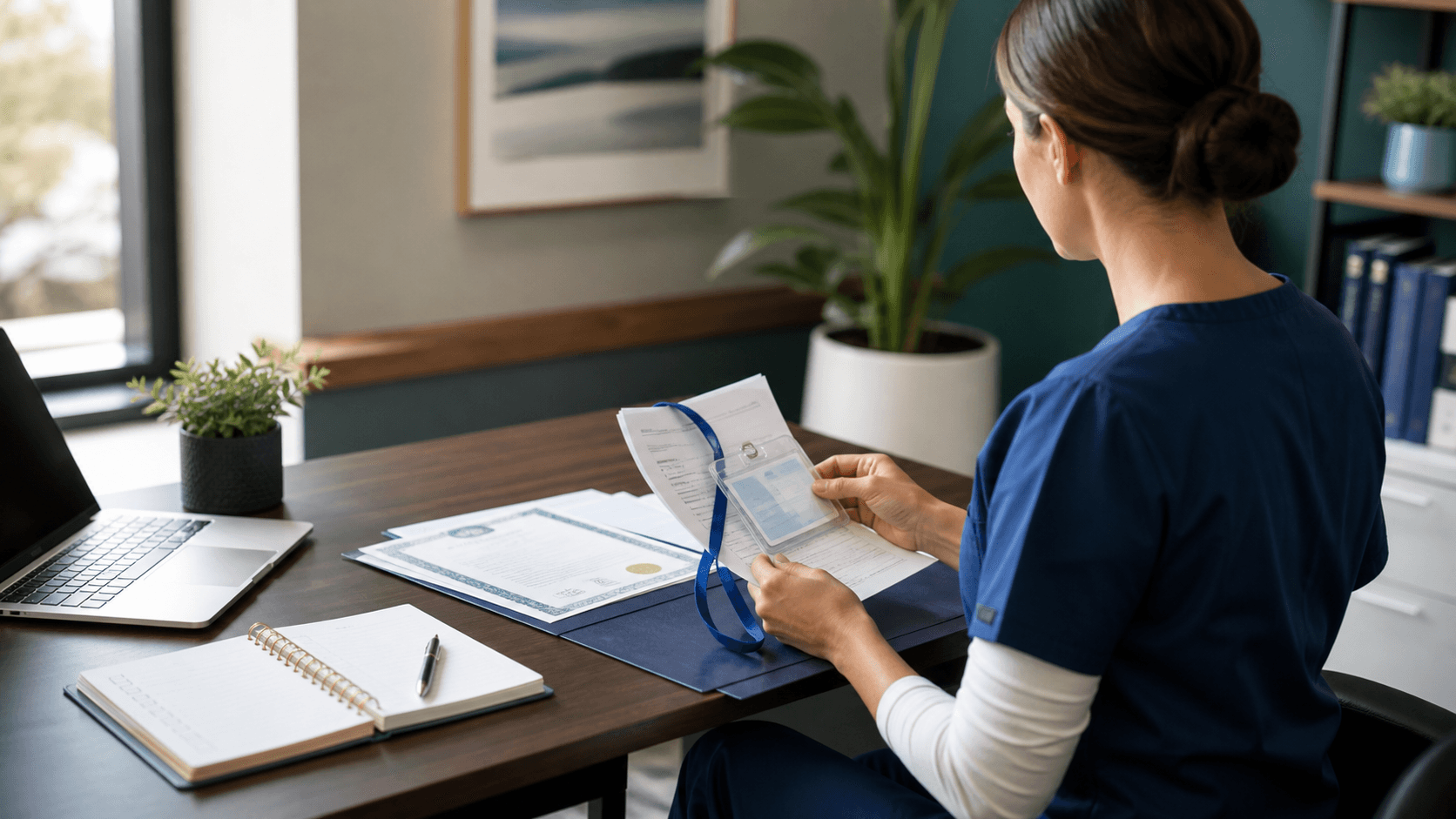 Healthcare professional reviewing Indiana licensure requirements