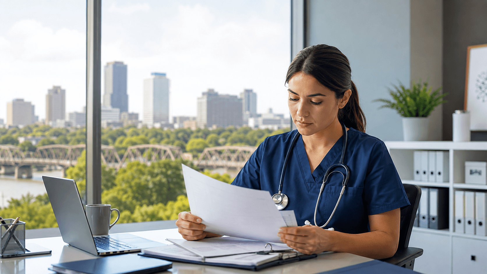 Healthcare professional reviewing Kansas licensure requirements