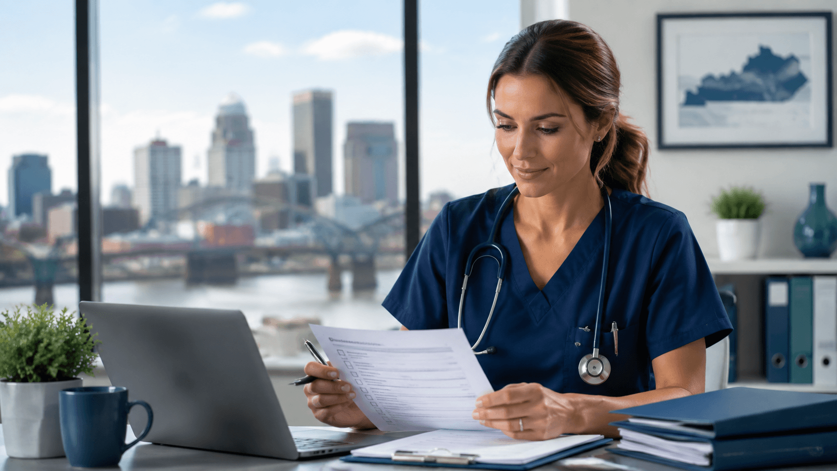 Healthcare professional reviewing Kentucky licensure requirements