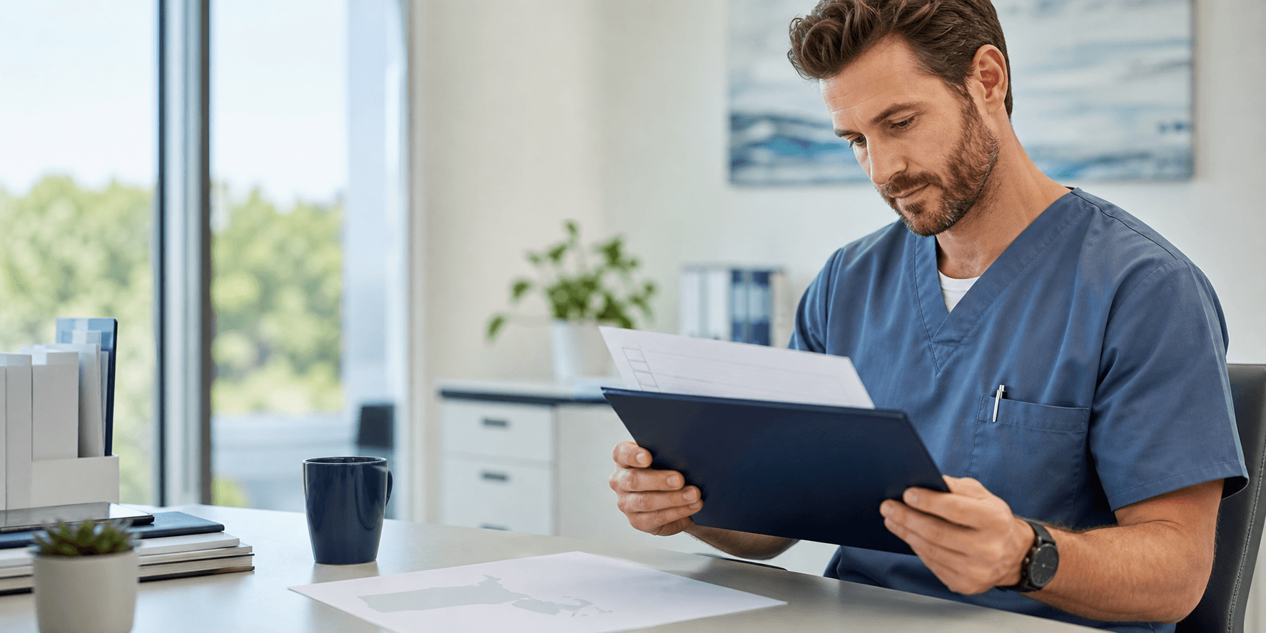 Healthcare professional reviewing Massachusetts licensure documents
