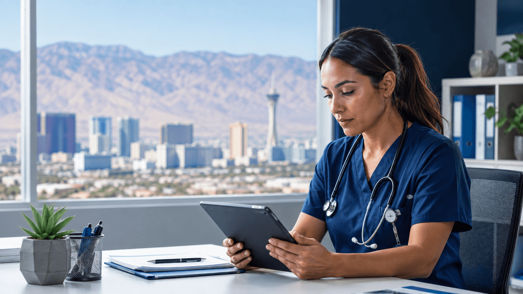 Healthcare professional reviewing Nevada licensure requirements