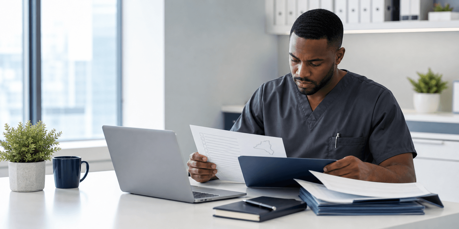 Healthcare professional reviewing New York licensure documents
