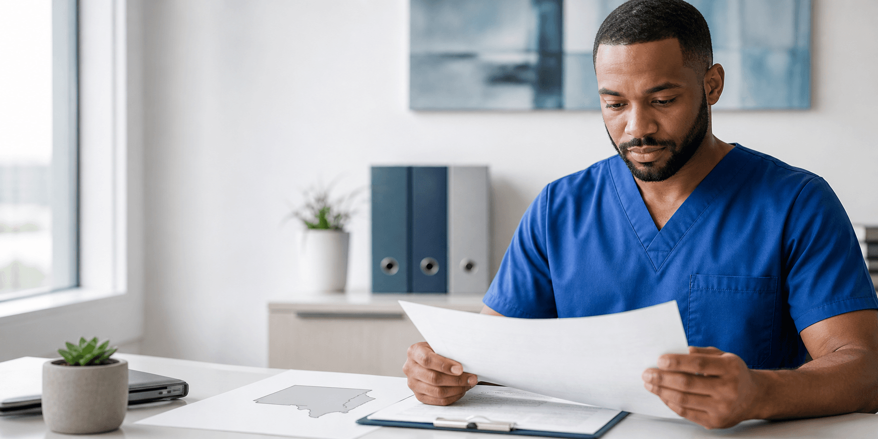 Healthcare professional reviewing North Carolina licensure documents