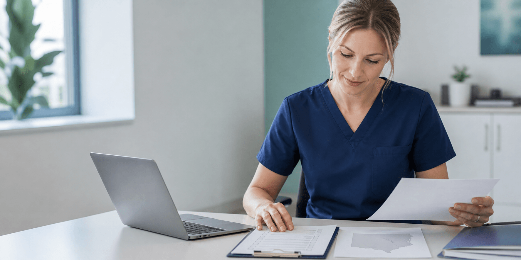 Healthcare professional reviewing Ohio licensure documents