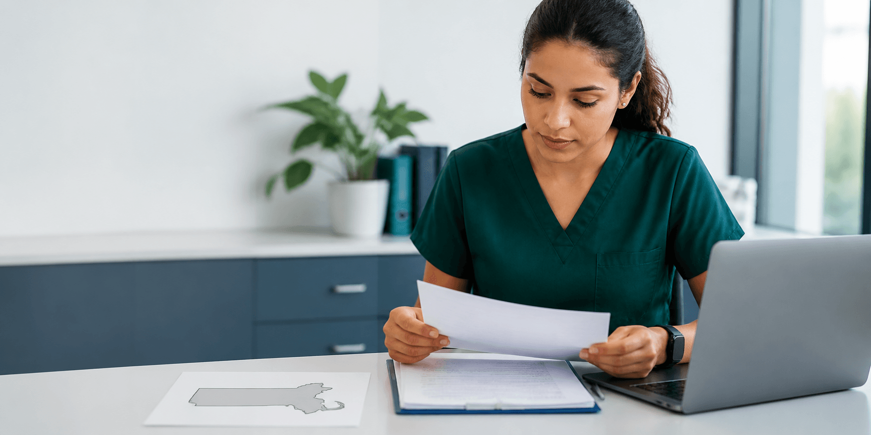 Healthcare professional reviewing Pennsylvania licensure documents