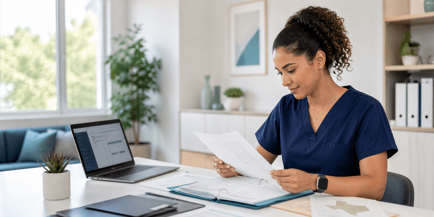 Healthcare professional reviewing Texas licensure documents