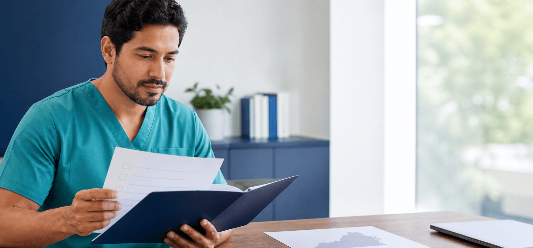 Healthcare professional reviewing Virginia licensure documents